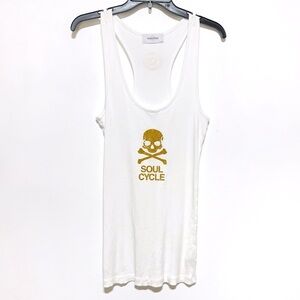 Soulcycle Women’s White Racerback Gold Skull Ribbed Tank Top In White Size L